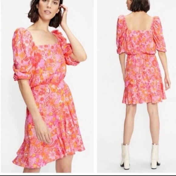 Ted Baker London Betha Floral Square Neck Dress In Pink & Orange Size 2 - Picture 2 of 9